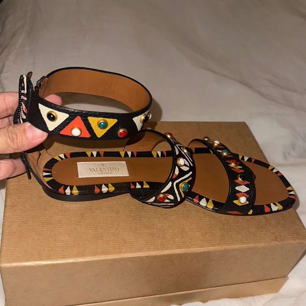 Valentino Black Sandals with Colorful Embellishments